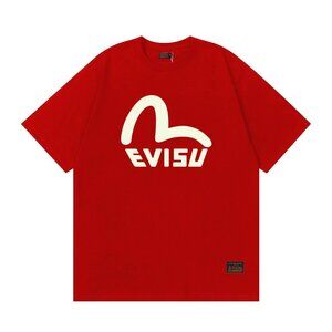 Evisu New Seagull Letter Print Short-Sleeve Casual Loose T-Shirt for Couples